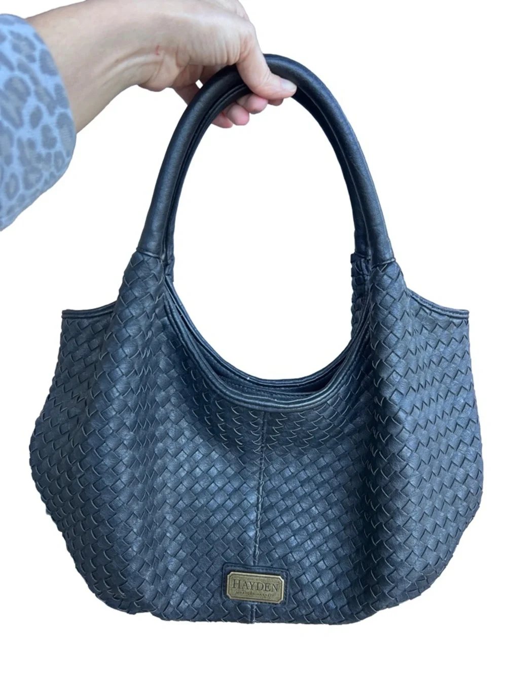 Hayden by Hayden Harnett Woven Basket Weave Hobo Bag in Dark Blue